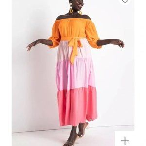 Eloquii Women's Sz. 18 Off The Shoulder Maxi Tiered Ombre Dress NWT